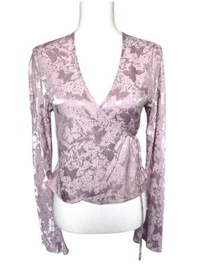 NWT ROLLA'S Rodeo Jacquard Butterfly Print Wrap Blouse Women Mauve‎ Size Small